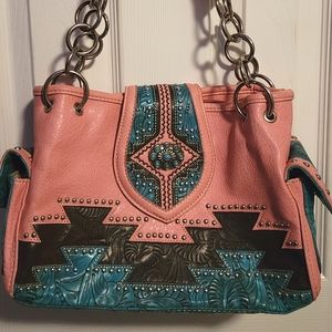 RARE Montana West Aztec Pink & Turquoise Studded Purse